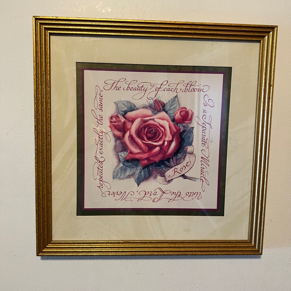 Vintage Pink Rose Floral Wall Art Print Gold Frame | Joan Cole | Cottage